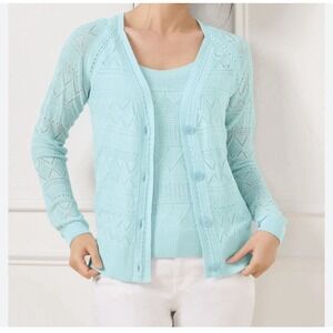 Talbots Lace Pointelle Cardigan Set Women's PM NWT Lightweight Delicate Pastel